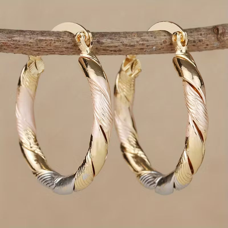 Orecchini a Cerchio Rotondi Vintage Oro Argento e Rosa