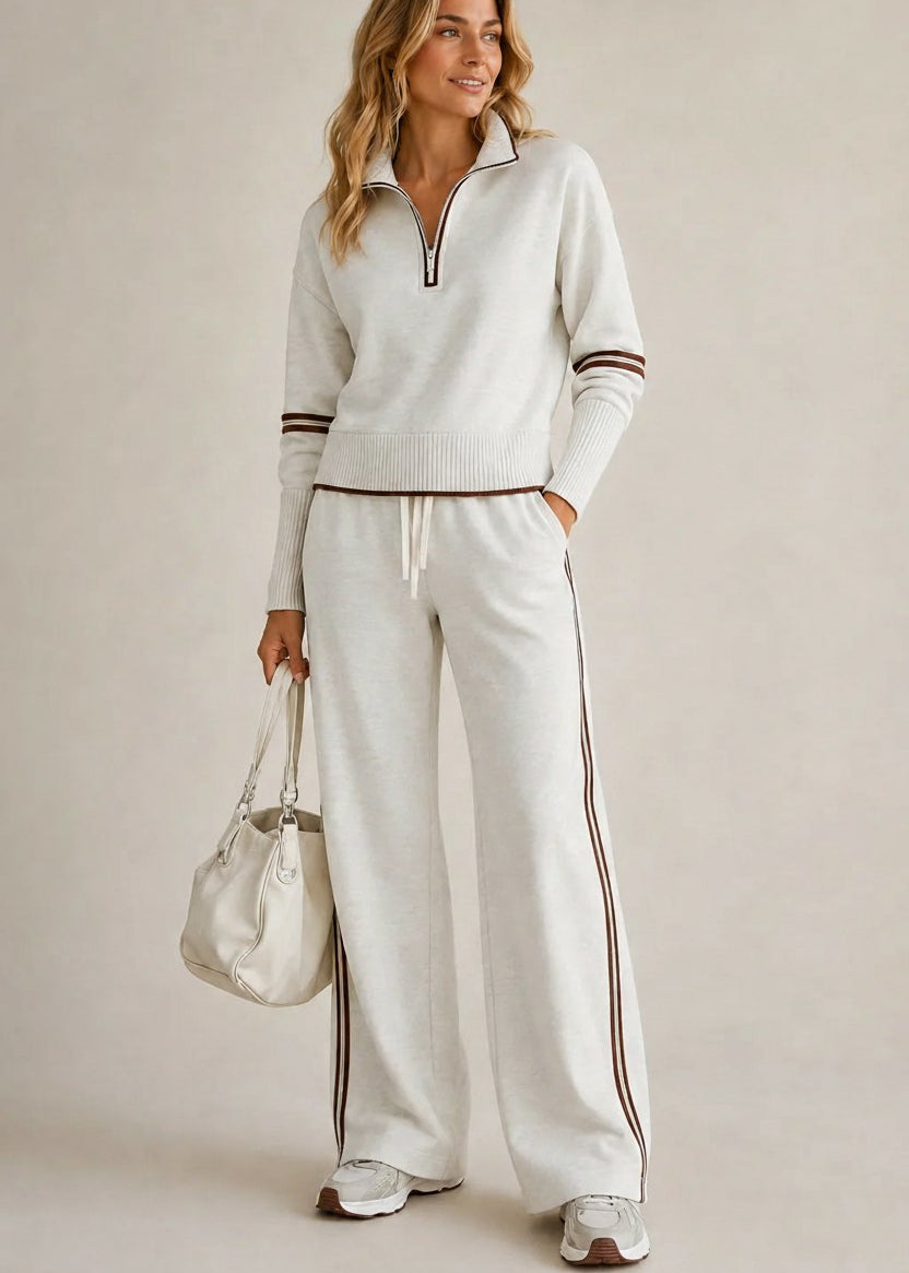 Sophia | Maglione con Mezza Zip e Pantaloni a Gamba Larga