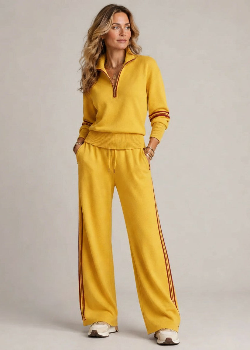 Sophia | Maglione con Mezza Zip e Pantaloni a Gamba Larga