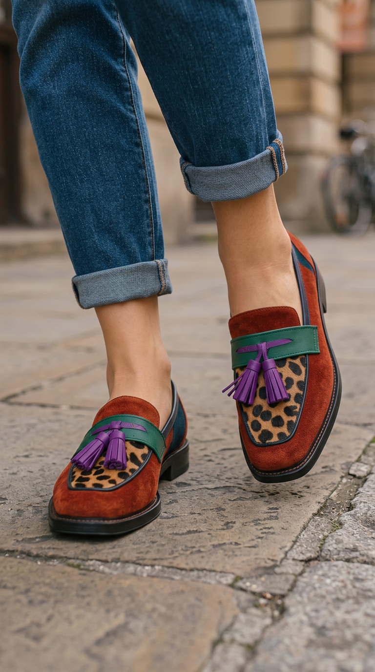 Mathilde | Mocassino Color-Block Effetto Camoscio e Leopardato