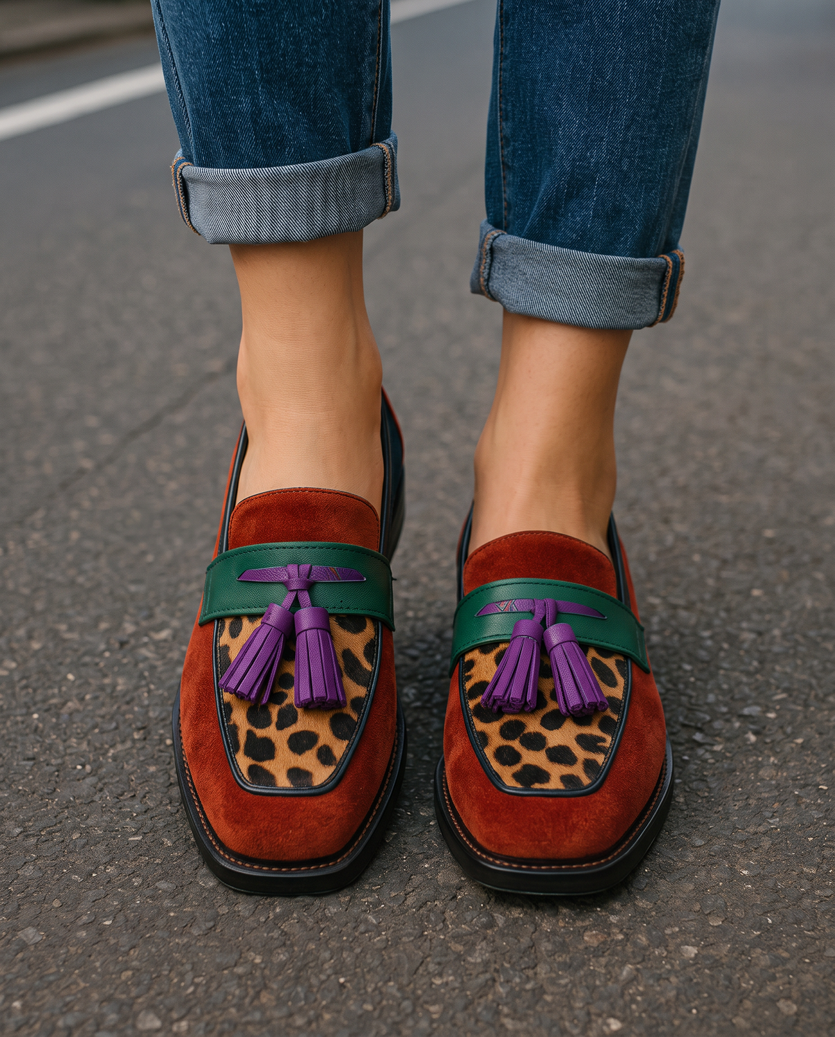 Mathilde | Mocassino Color-Block Effetto Camoscio e Leopardato