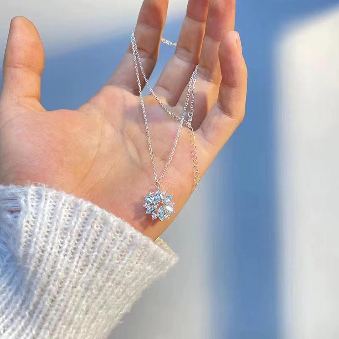Collana Pendente Fiocco di Neve Blu Fiore Oro Bianco