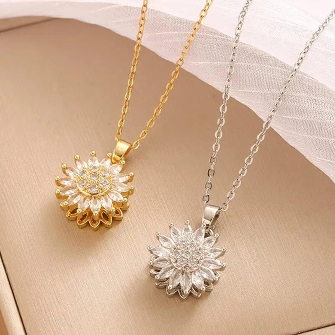 Set Collana e Orecchini Girasole Zircone Argento di Tendenza
