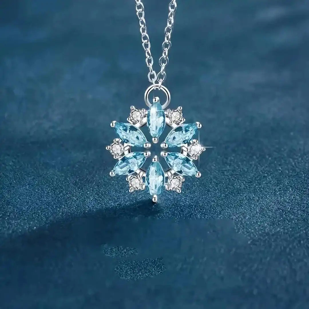 Collana Pendente Fiocco di Neve Blu Fiore Oro Bianco