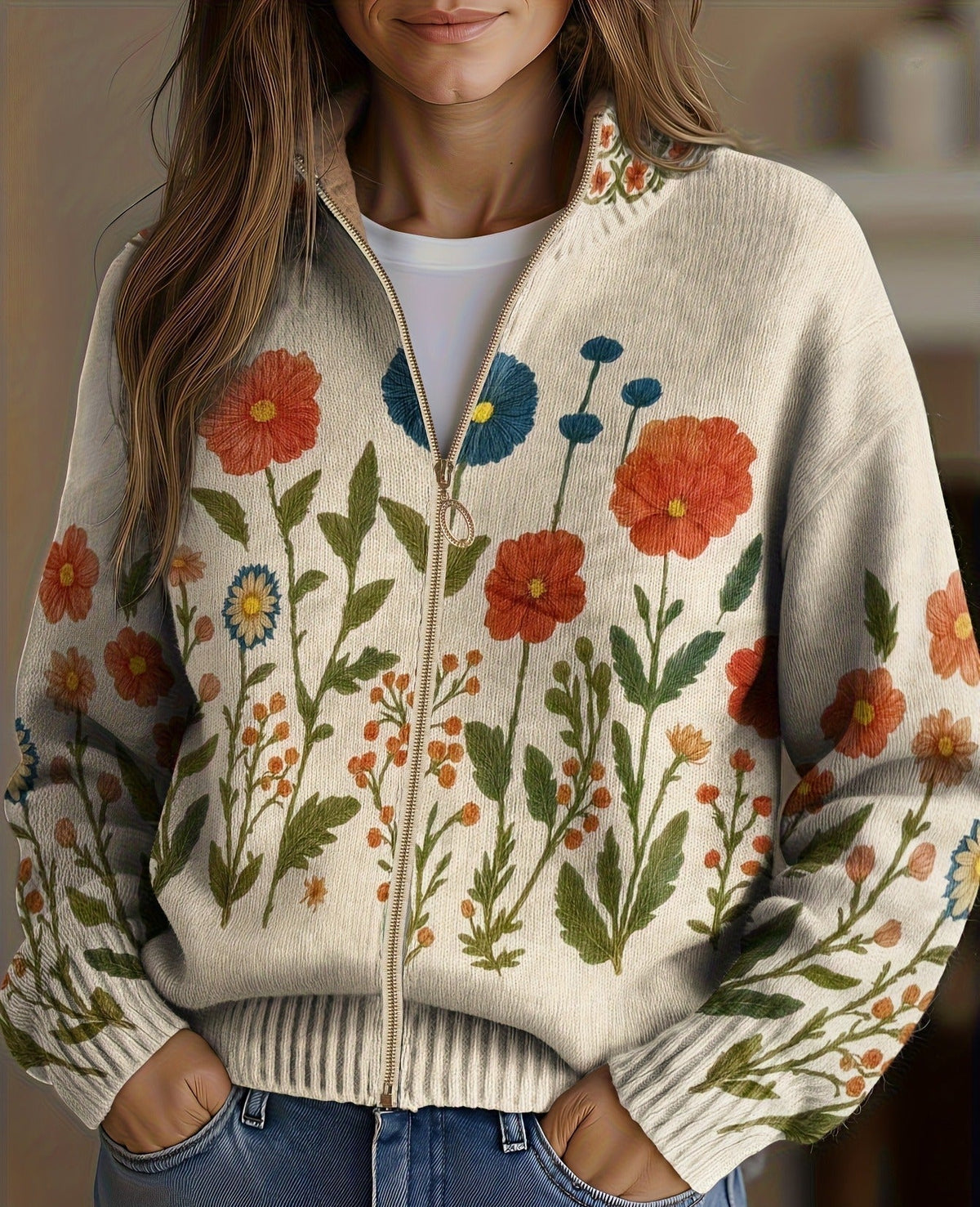 Wrenna™ | Cardigan con Zip a Fiori di Campo