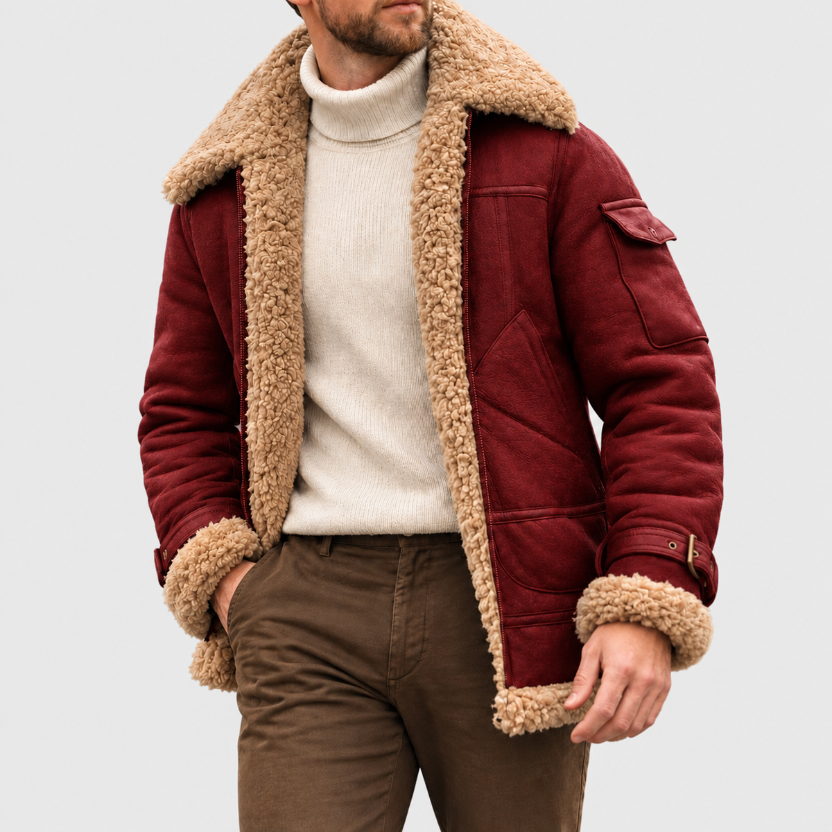 Zeno | Giubbotto Aviatore Effetto Scamosciato con Collo in Shearling