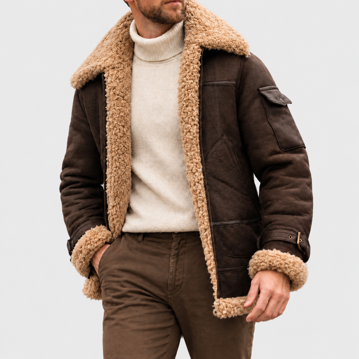 Zeno | Giubbotto Aviatore Effetto Scamosciato con Collo in Shearling
