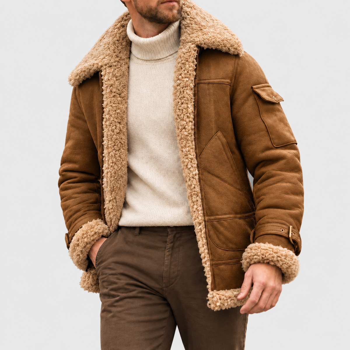 Zeno | Giubbotto Aviatore Effetto Scamosciato con Collo in Shearling