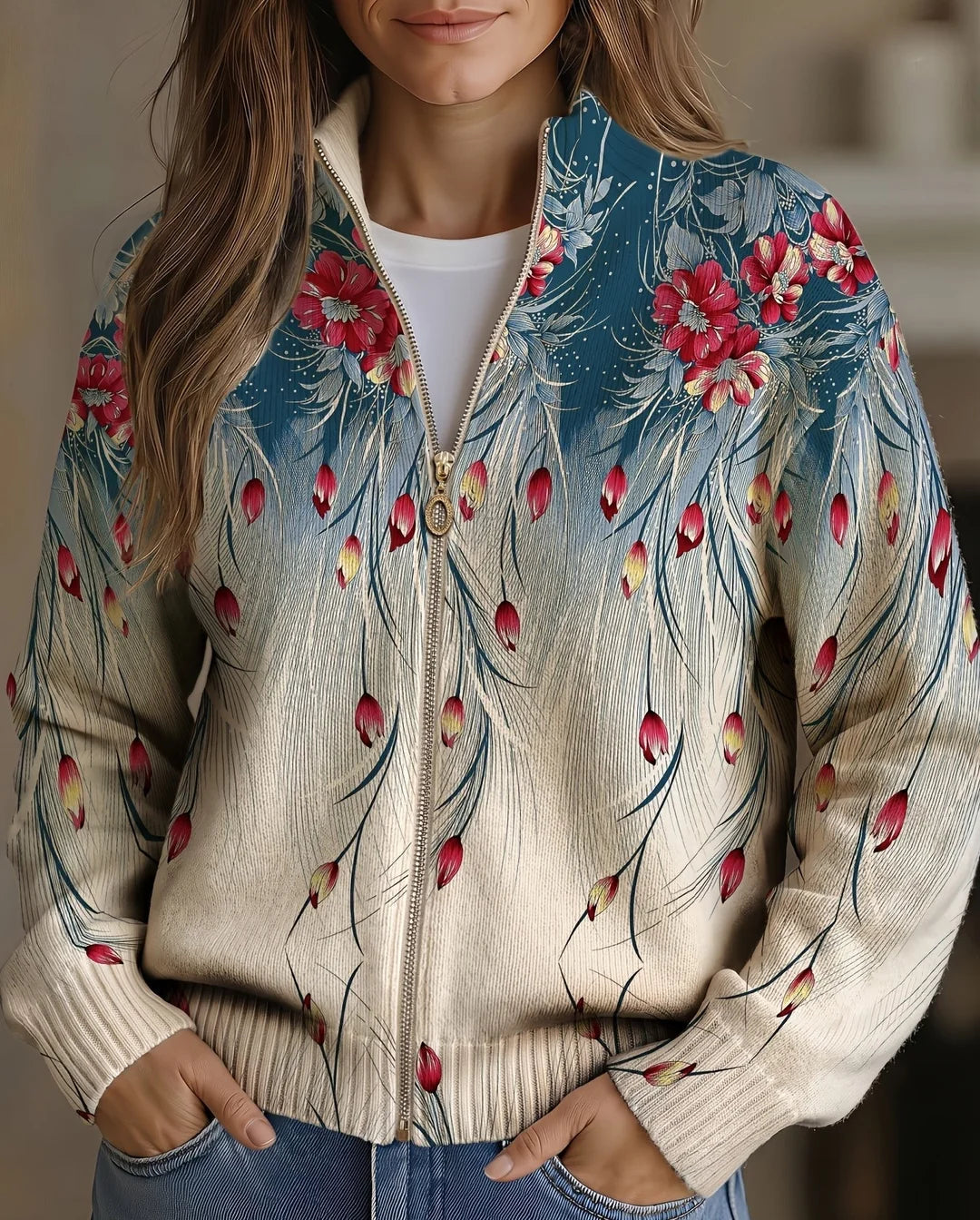 Wrenna™ | Cardigan con Zip a Fiori di Campo